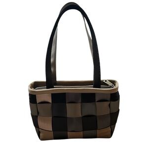 Harveys Original Woven Seatbelt Tote Handbag Gray Black Tan TreecycleCollection